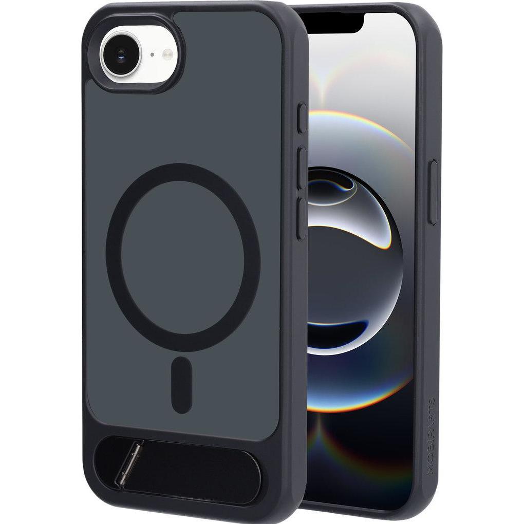 Mobiparts Hardcover Apple iPhone 16e with Stand Function Satin Black (Magsafe Compatible) (Apple iPhone 16e), Cover smartphone, Nero