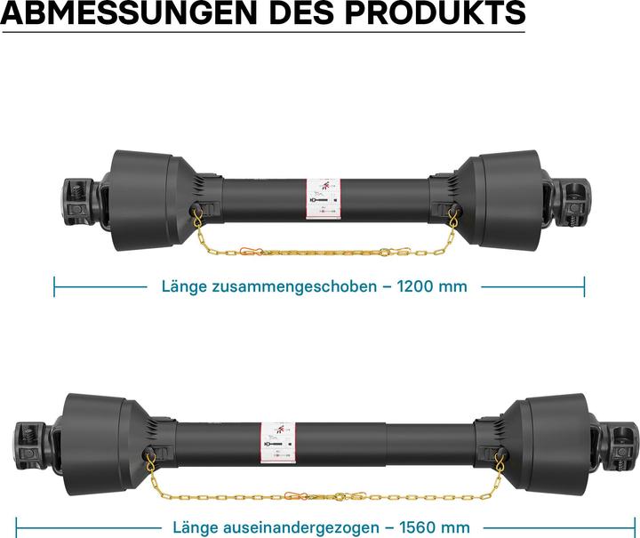 Produktbild Wiltec Zapfwelle T4 Gelenkwelle 1200-1560mm 460Nm 540U/min PTO-Shaft 40kW 1 3/8" 6 Zahn (Gartenmaschinen Ersatzteile)