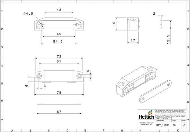 Produktbild Hettich Magnetschnäpper 17 x 19 mm, Haltekraft 8kg, weiss