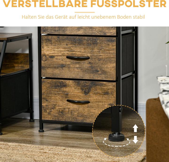 Produktbild Homcom Kommode Polyester, Stahl Rustikal-Braun (44 x 29 x 92 cm)