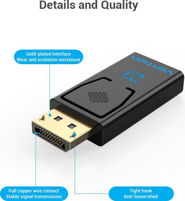 Actual product image Vention DisplayPort Male to HDMI Female Adapter Black (HDMI, DP, 4.01 cm)