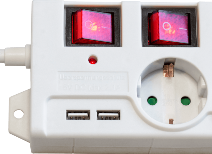 Produktbild FeinTech MD000652 6-Fach Steckdosenleiste einzeln schaltbar mit 2x USB (6 x)