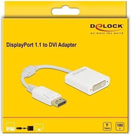 Produktbild Delock Adapter DisplayPort 1.1 Stecker zu DVI Buchse Passiv weiss (DVI, 15 cm)