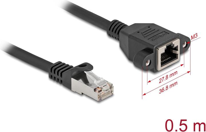Produktbild Delock Netzwerk Verlängerungskabel S/FTP RJ45 Stecker zu RJ4 (S/FTP, CAT6a, 0.50 m)