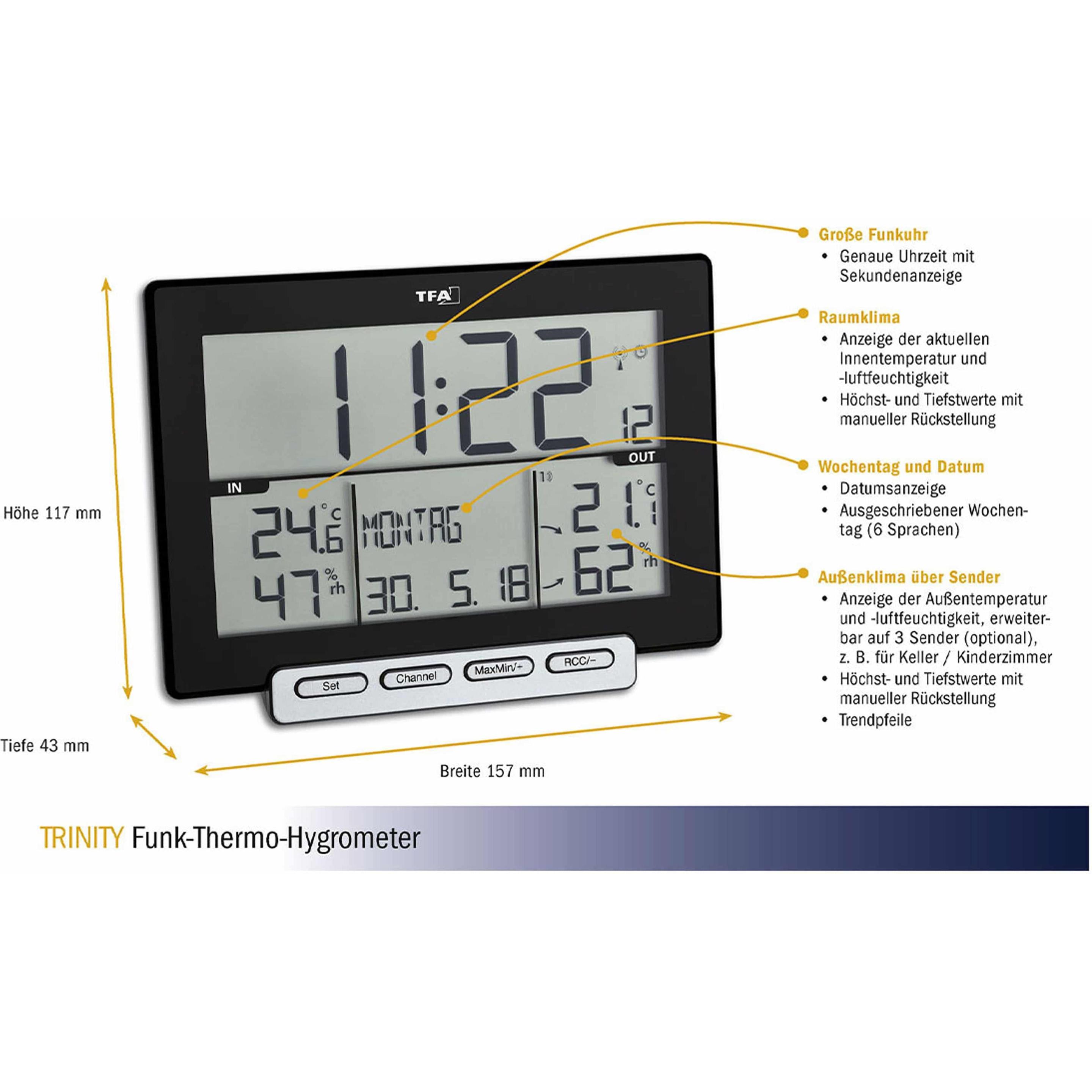 Thumbnail - TFA Trinity, Thermometer + Hygrometer, Schwarz