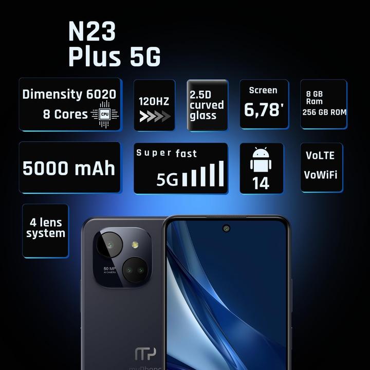 Produktbild Myphone N23 Plus 5G Mitternachtsblau (256 GB, Mitternachtsblau, 6.78", Dual SIM, 5G)