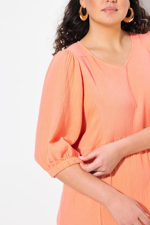 Produktbild Ulla Popken Musselin-Midikleid, A-Linie, V-Ausschnitt, Halbarm (54)