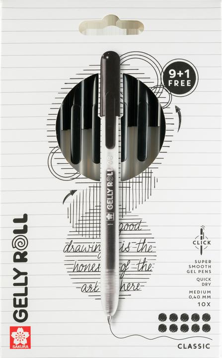 Produktbild Sakura 9 + 1 GRATIS: Gelly Roll Retractable Classic Gelschreiber transparent 0,4 mm, Schreibfarbe: s (10x)