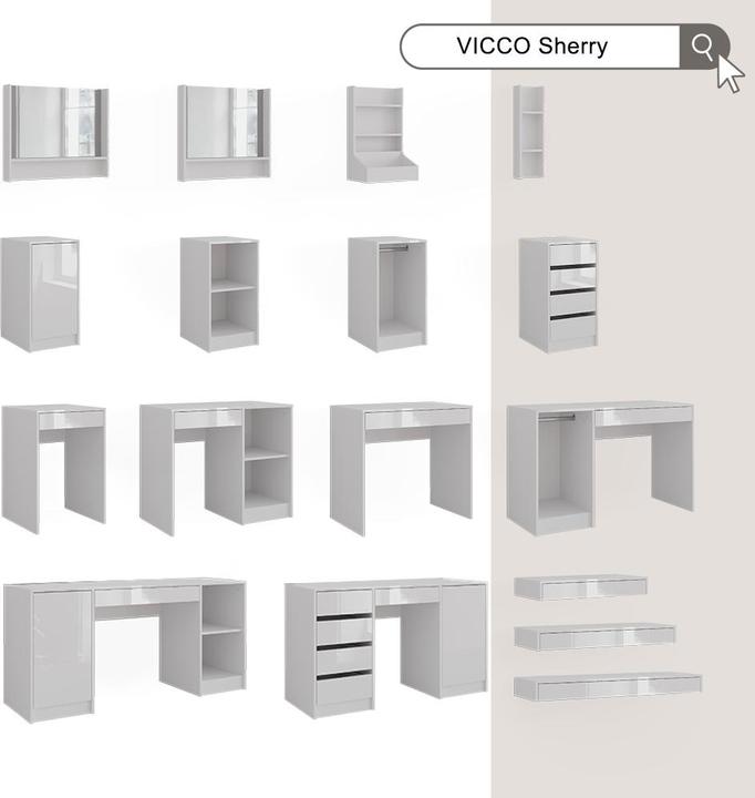 Produktbild Vicco Schminktisch Sherry, Weiss, 100 cm 3 Teile (100 x 40.10 x 65 cm)