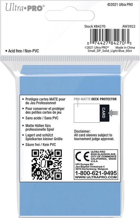 Actual product image Ultra Pro Light Blue PRO Matte Deck Protector Small