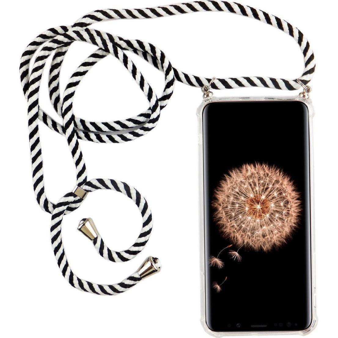 König Design Handykette für Samsung Galaxy S9 Plus mit Band zum umhängen mit Kordel Schwarz, Handykette, Transparent