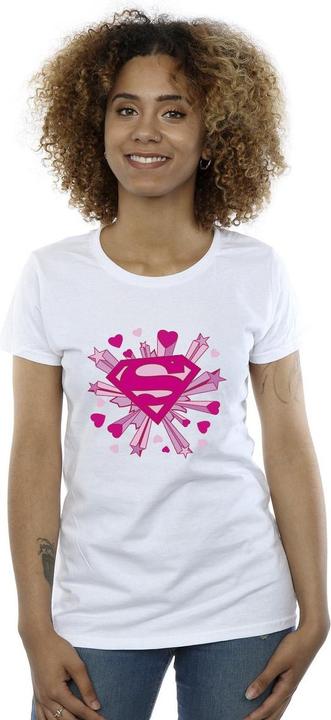 Actual product image Womens/Ladies Superman Pink Hearts And Stars Logo Cotton T-Shirt (L)
