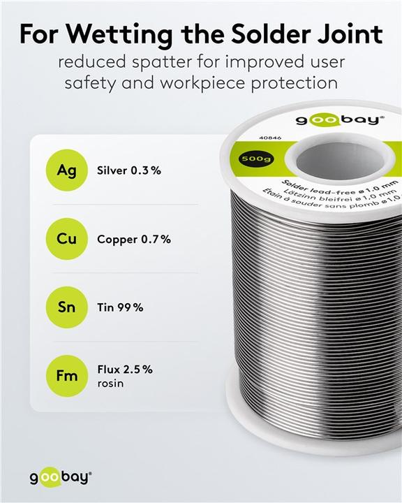 Image du produit Goobay Étain de soudure sans plomb, ø 1,0 mm, 500 g (Souder)