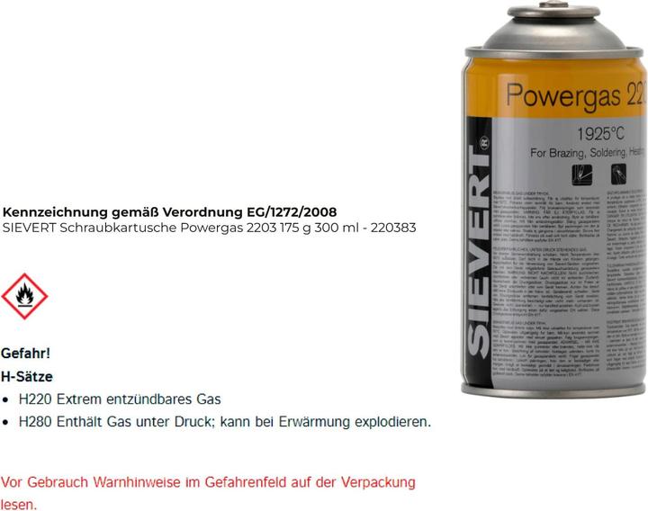 Produktbild Sievert Powergas Gaskartusche 175 g 1 St.