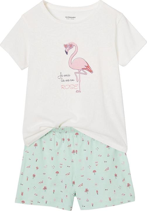 Produktbild Vertbaudet 2er-Pack Mädchen Sommer-Schlafanzüge Regenbogen & Flamingo, mit Recycling-Baumwolle (104)