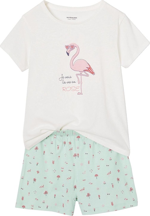 Actual product image Vertbaudet 2er-Pack Mädchen Sommer-Schlafanzüge Regenbogen & Flamingo, mit Recycling-Baumwolle (104)