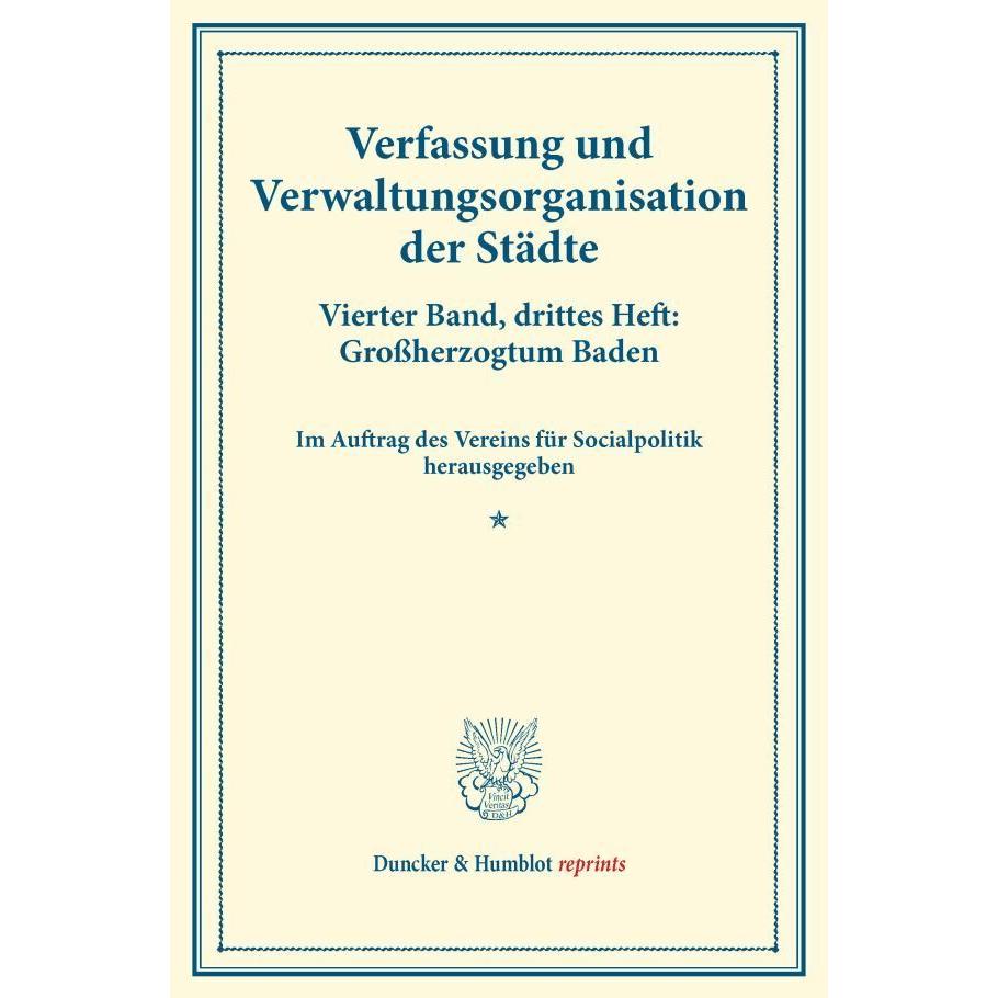 Verfassung und Verwaltungsorganisation der Städte., Fachbücher von Verein für Socialpolitik