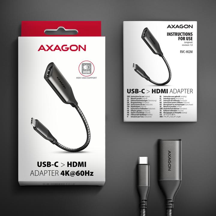 Actual product image Axagon RVC-HI2M USB-C to HDMI 2.0 Adapter, 4K/60Hz, Aluminium - 25 cm (0.25 m)