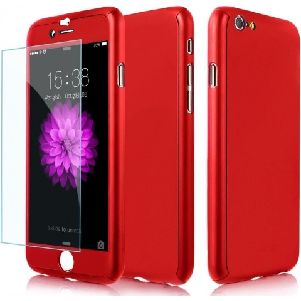 Floveme 360 Grad Panzerglas Case iPhone 6/6S Rundumschutz (1 Stück, Apple iPhone 6s), Smartphone Schutzfolie, Rot