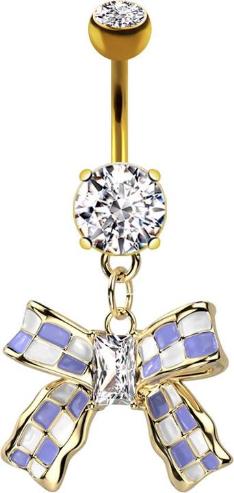 Produktbild Star Piercing Banane vergoldet mit Kugel Kristall silber Anhänger karierte Masche (Messing, Chirurgenstahl 316L)