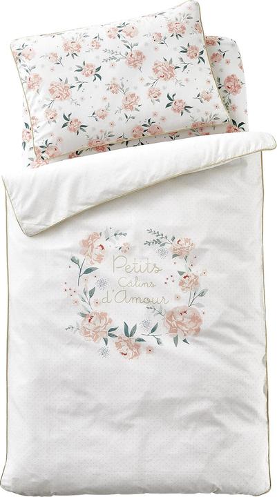 wollweiss geblümt, Zartrosa