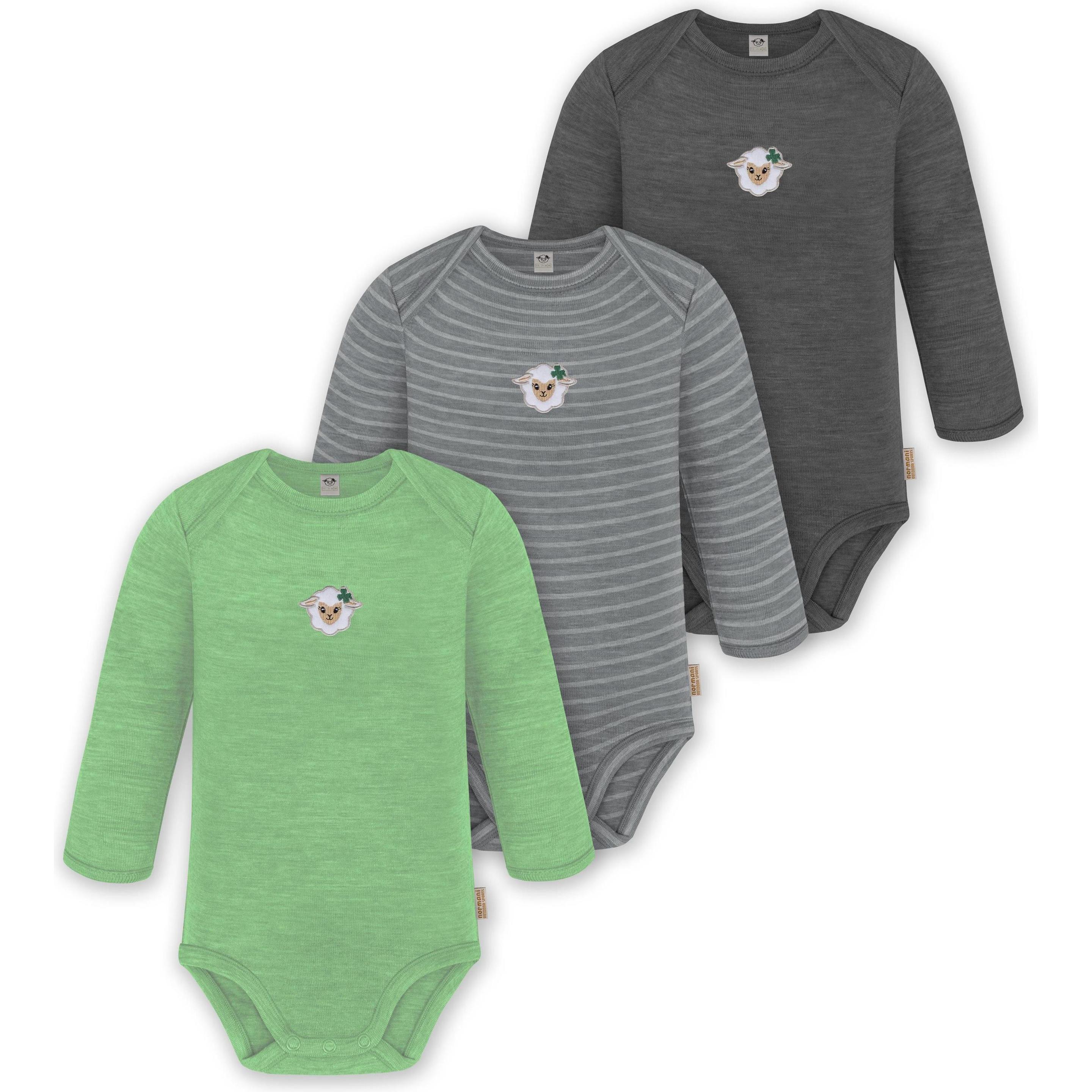 Normani, Herren, Body, 3er Pack Baby Merino Body Langarm „Auckland" - 9375, Grau, (80)