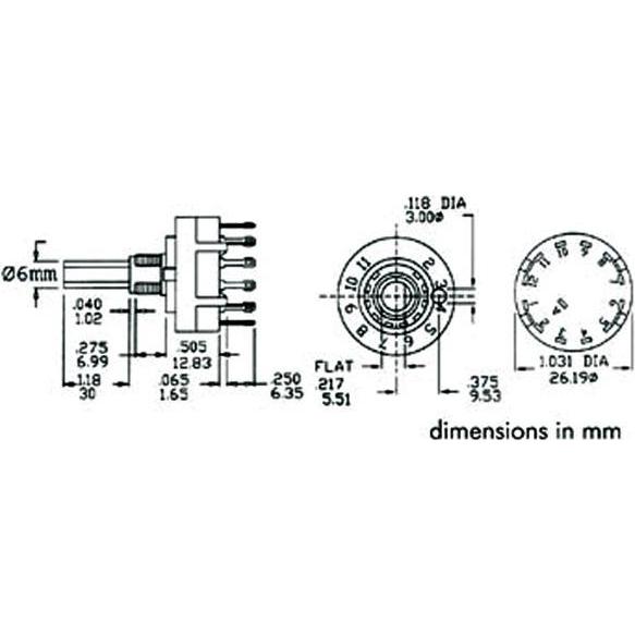 Thumbnail - Velleman Rotary Switch 1P 12 Positions Solder Connections, Taster + Schalter, Schwarz, Weiss