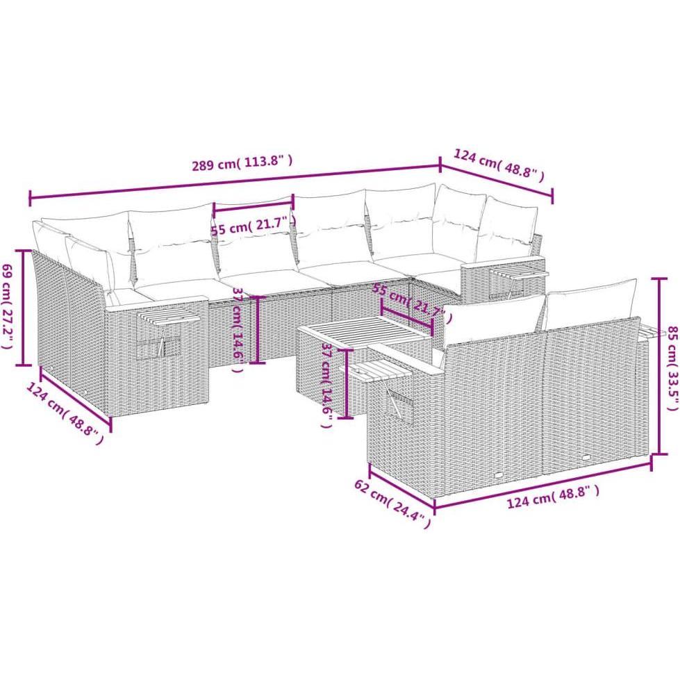 Thumbnail - VidaXL, Gartenlounge, 10-tlg. Garten-Lounge-Set mit Kissen