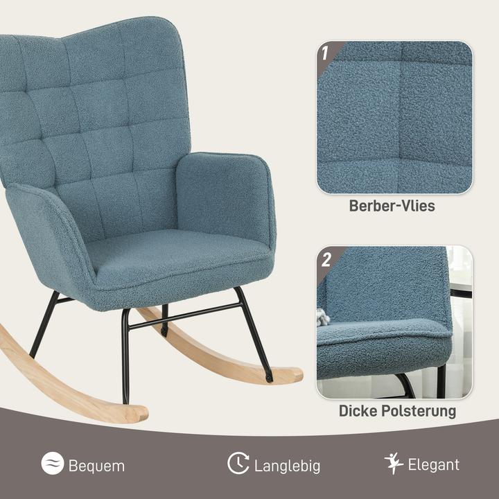 Actual product image Homcom Schaukelstuhl Berbervlies (100% Polyester), Buchenholz, Stahl, Schaumstoff Hellblau