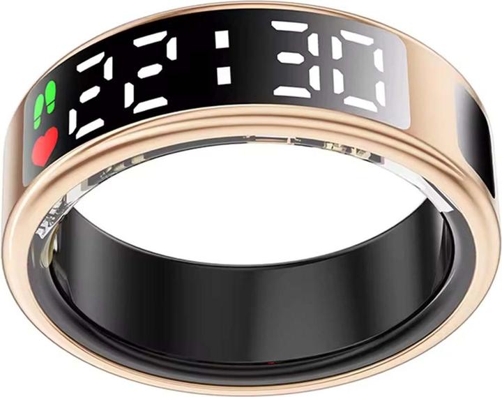 Actual product image Avizar Smart Ring Grösse 8 Saturn LED mit Ladeetui (8, Gold)