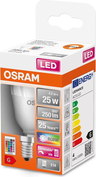 Image du produit Osram Lampes Led Retrofit Rgbw avec télécommande (E14, 25 W, 250 lm, 1 x, G)