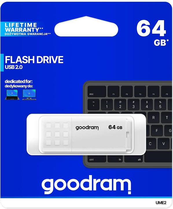 Actual product image Goodram UME2 UME2-0640W0R11 Pendrive (64 GB, USB 2.0, white) (64 GB, USB-A)
