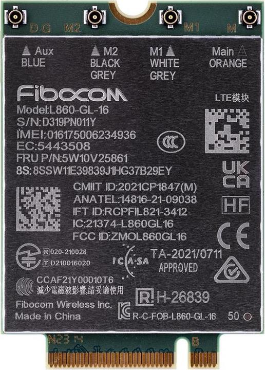 Nährwerte und Zutaten Lenovo ThinkPad Fibocom L860-GL-16 XMM756 CAT16 WWAN Module (M.2 Key B)