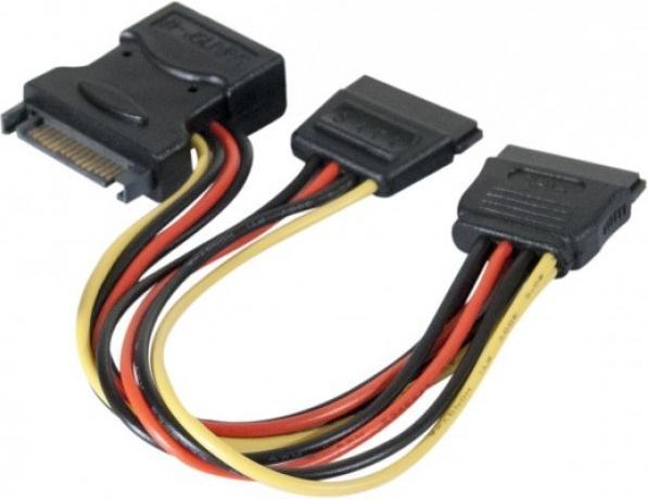 Actual product image Exertis Connect SATA power adapter cable, SATA to 2x SATA + Molex, 1x SATA St. / 2x SATA Bu + Molex Bu. SATA splits