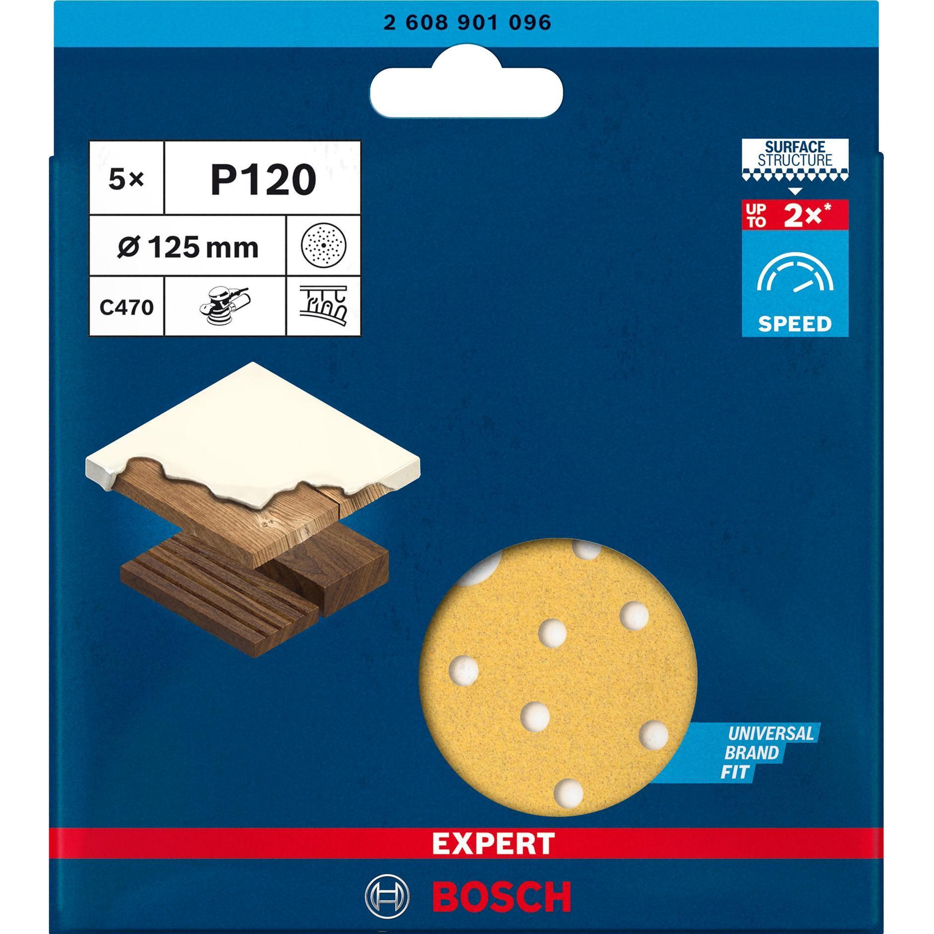 Thumbnail - Bosch Professional Zubehör, Schleifmittel, EXPERT C470 Schleifpapier Mehrloch für Exzenterschleifer, 125 mm, G 120, 5-tl...