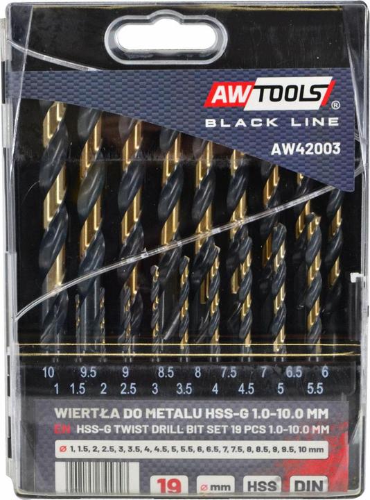 Actual product image AW Tools AWTOOLS RETURN METAL HSS M2 SET 19 pcs. (Ø1-10mm)