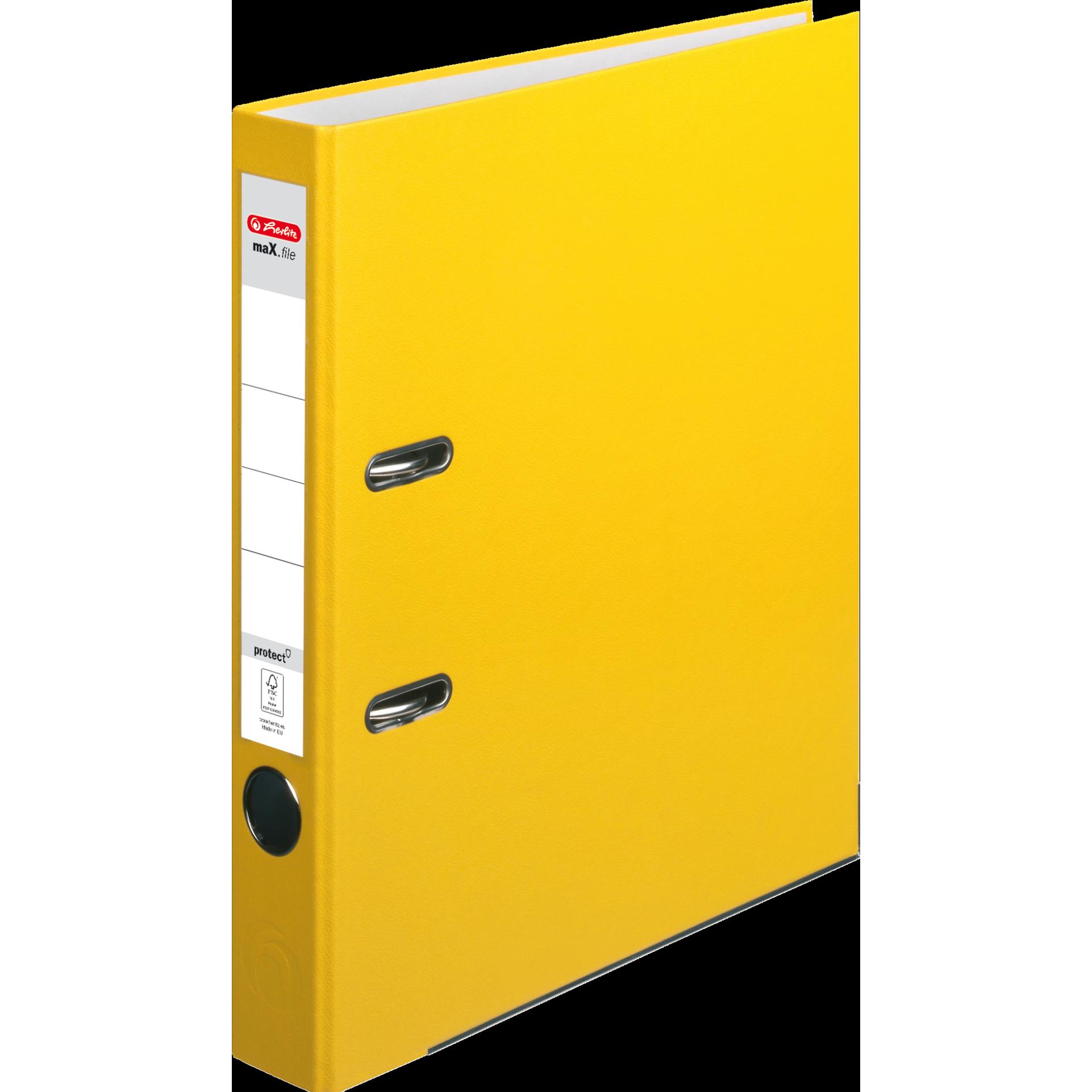 Herlitz, Ordner, PP-Color Ordner, Rückenbreite: 50 mm, gelb Kunststoff-Schlitzordner DIN A4, genarbte PP-Folie, graue (A...