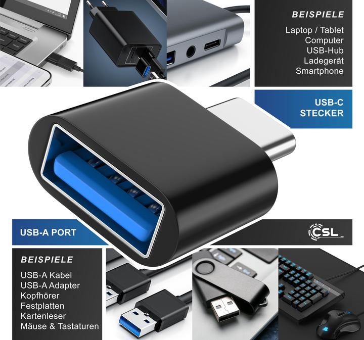 Produktbild CSL Adapter Stecker USB-A auf USB-C Buchse, USB 2.0, 480 Mbit/s Transfer, für Handy & Tablet, Plug&Play (USB Typ-C)