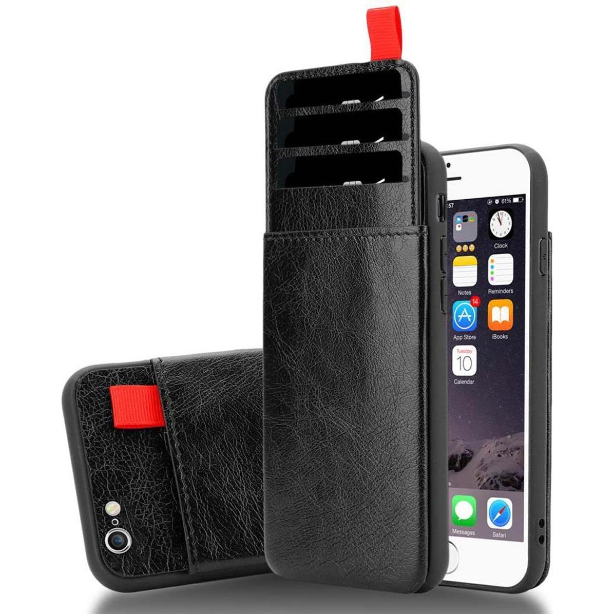 Cadorabo TPU Kunstleder mit Kartenfach Cover (Apple iPhone 6 Plus, Apple iPhone 6s Plus), Smartphone Hülle, Schwarz