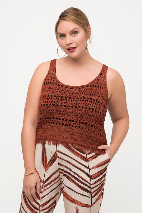 Immagine prodotto Ulla Popken Top smanicato dalla vestibilità classica in maglia con frange e scollo rotondo (54)