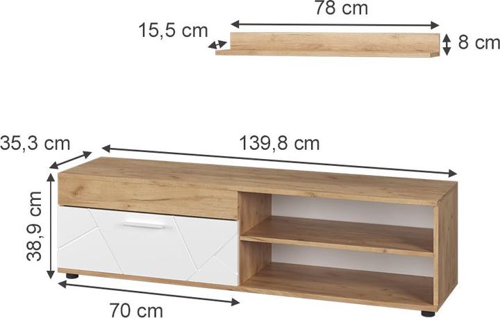 Actual product image Vicco Lowboard & Regal Berno, Goldkraft Eiche/Weiss, mit 1 Klappe