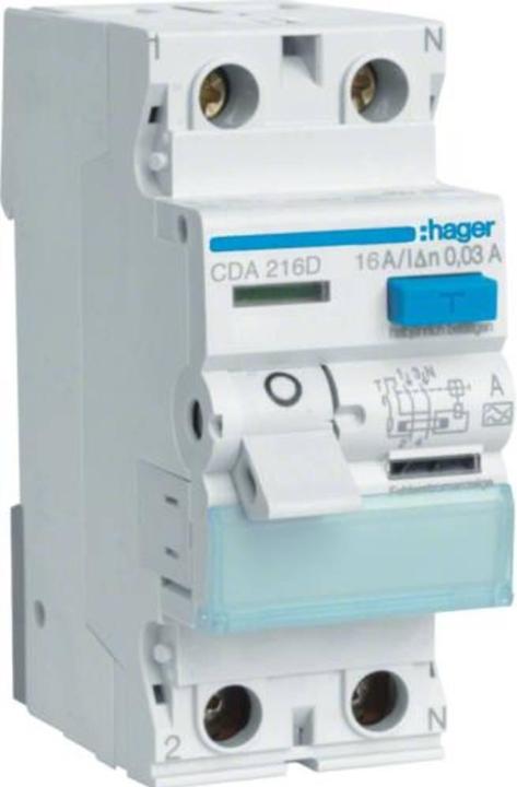 Actual product image Hager RCD 2pin 16A/30mA 6kA CDA216D