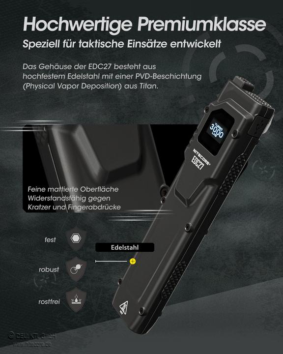 Produktbild Nitecore LED Taschenlampe EDC27, bis zu 3000 Lumen (13.56 cm, 3000 lm)