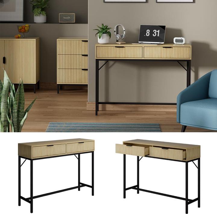 Image du produit Vicco Bureau Lennox, chêne/noir, 100 x 30 cm avec 2 tiroirs (100 x 75 x 30 cm)