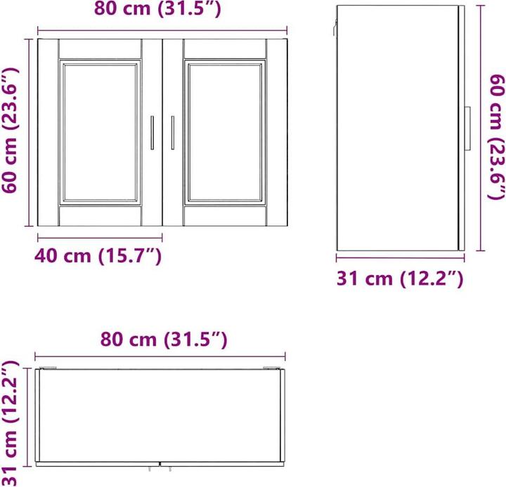 Image du produit VidaXL Armoire suspendue de cuisine Porto Gris Sonoma Matériau dérivé du bois Armoire murale de cuisine (80 x 31 x 60 cm)