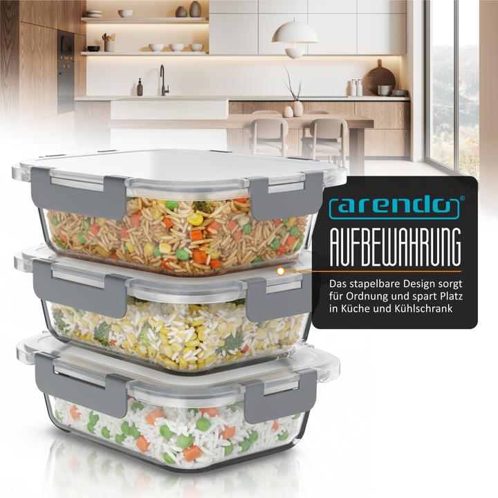 Actual product image Arendo Vorratsdose, Frischhaltedose, Klick-Deckel für Lebensmittel, stapelbar, Borosilikatglas, 1040ml (1.04 l)