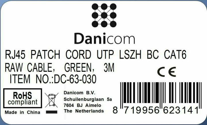 Produktbild Dsit CAT6 Netzwerkkabel, U/UTP, 3 meter, Grün, 100% Kupfer (CAT6, 3 m)