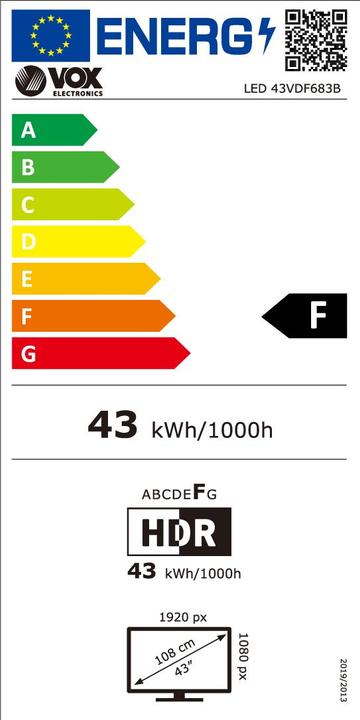 Energie-Label Vox TV 43VDF683B (Smart VIDAA TV) (43", LED, Full HD)