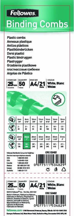 Immagine prodotto Fellowes Spine di plastica per raccoglitori A4 50 pz. - 25 mm, nero