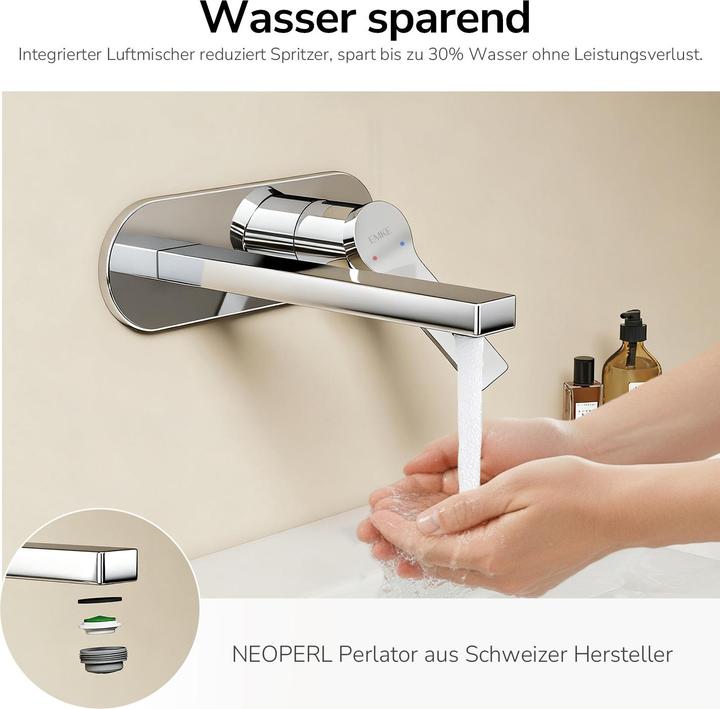 Produktbild Emke Wasserhahn Bad, Messing verchromt, Mischbatterie Waschbecken, Küchenarmatur mit Luftsprudler, Kerami